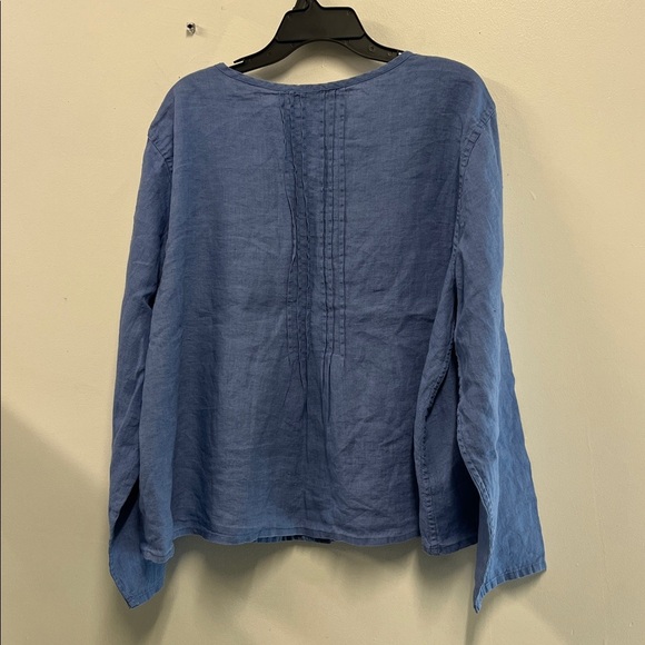 FLAX Linen Layering Top Stormy Blue 100% Linen Blazer Lagenlook Oversized L NEW - Picture 3 of 10